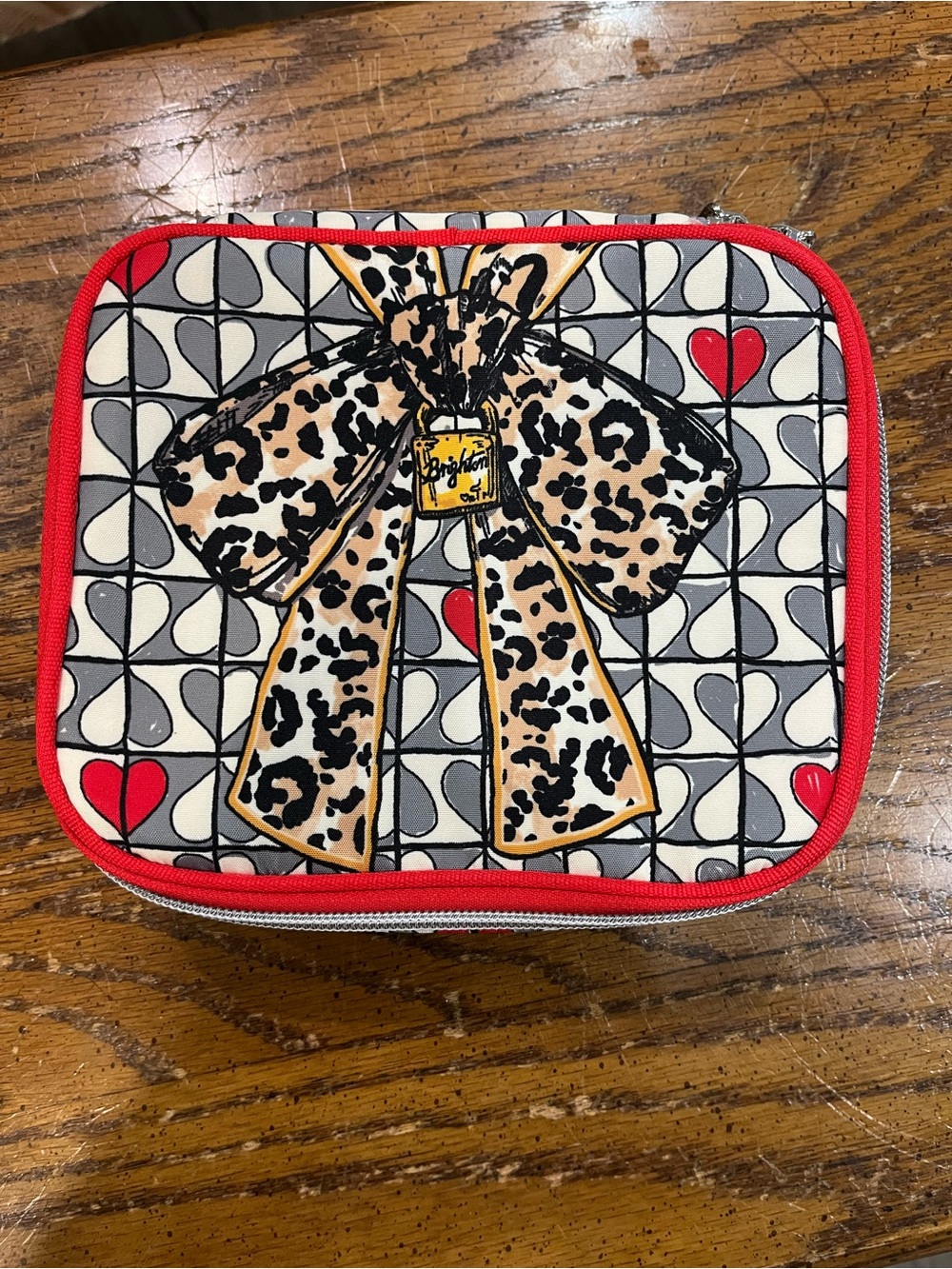 Brighton Leopard Bow Jewerly Pouch - Red Trim